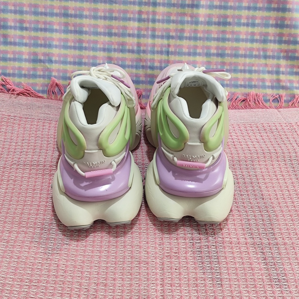 Balmain Women White Sneakers with Pink and Green Accents - Picture 9 of 11